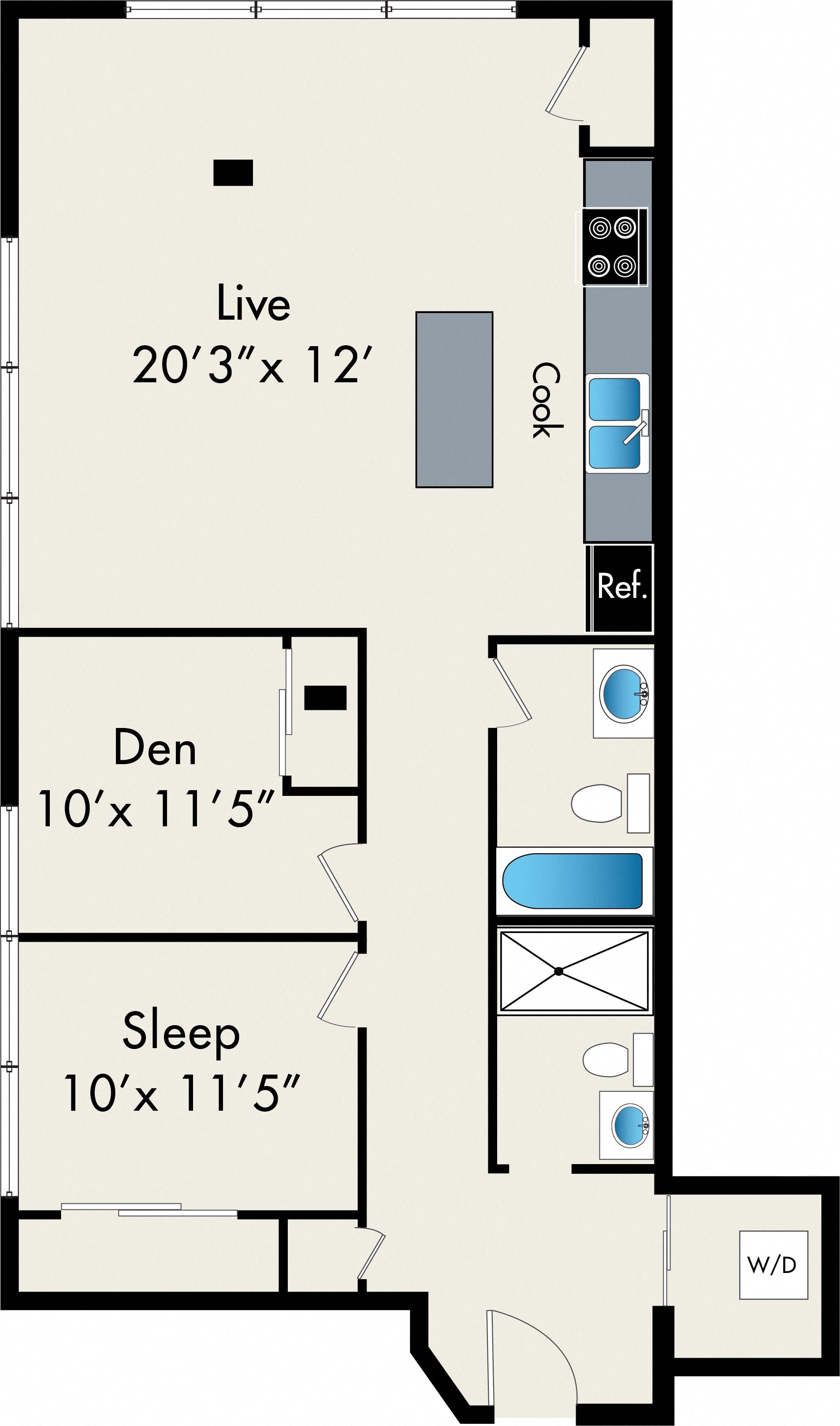 1 bedroom with den floor plan at 131 n green